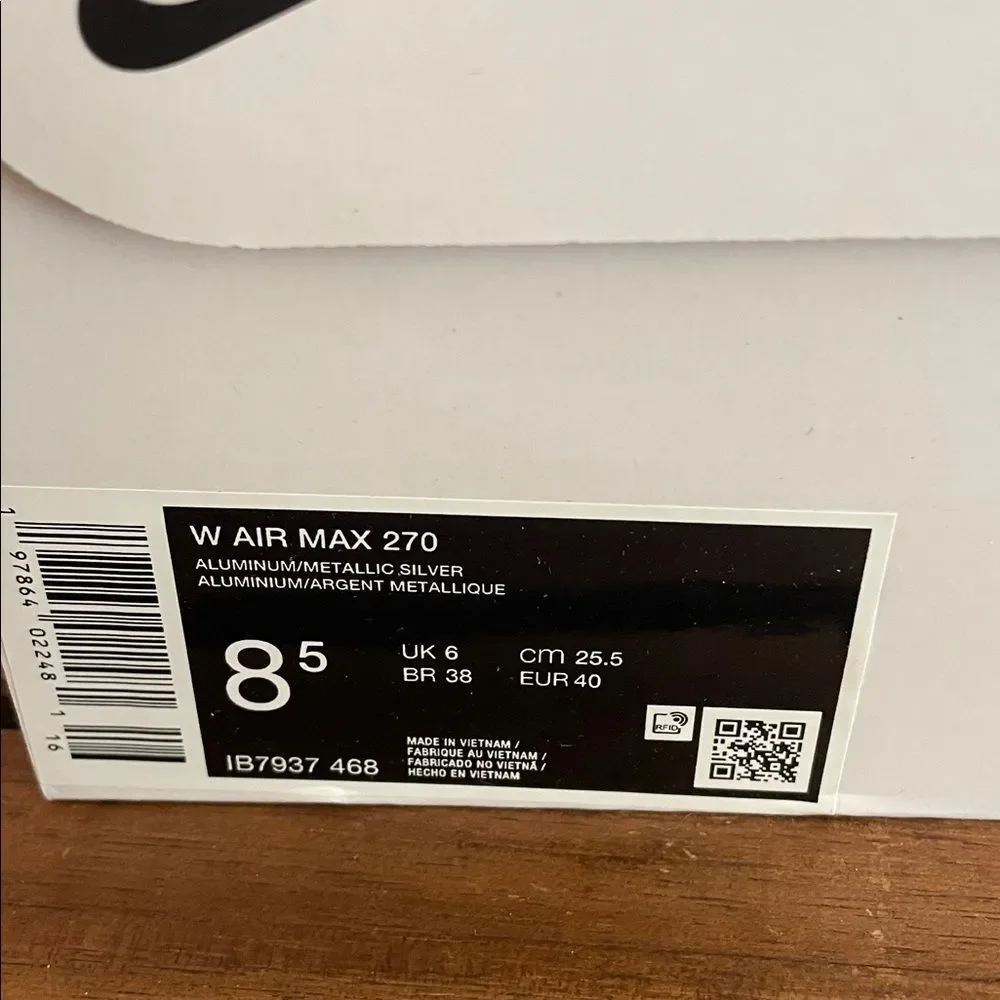 Nike Air Max 270 Aluminum/Metallic Silver US Women Sz 8.5/UK 6/EU 40(IB7937-468)